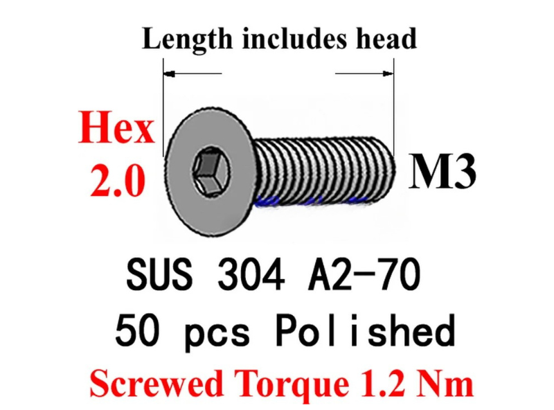 DIN 7991สแตนเลส M3สกรู M3x4 M3x5 M3x6 M3x8 M3x10 M3x12แบน Head Hex 2.0 Driver A2-70ขัด50 pcs QCTI สกรู - Image 3