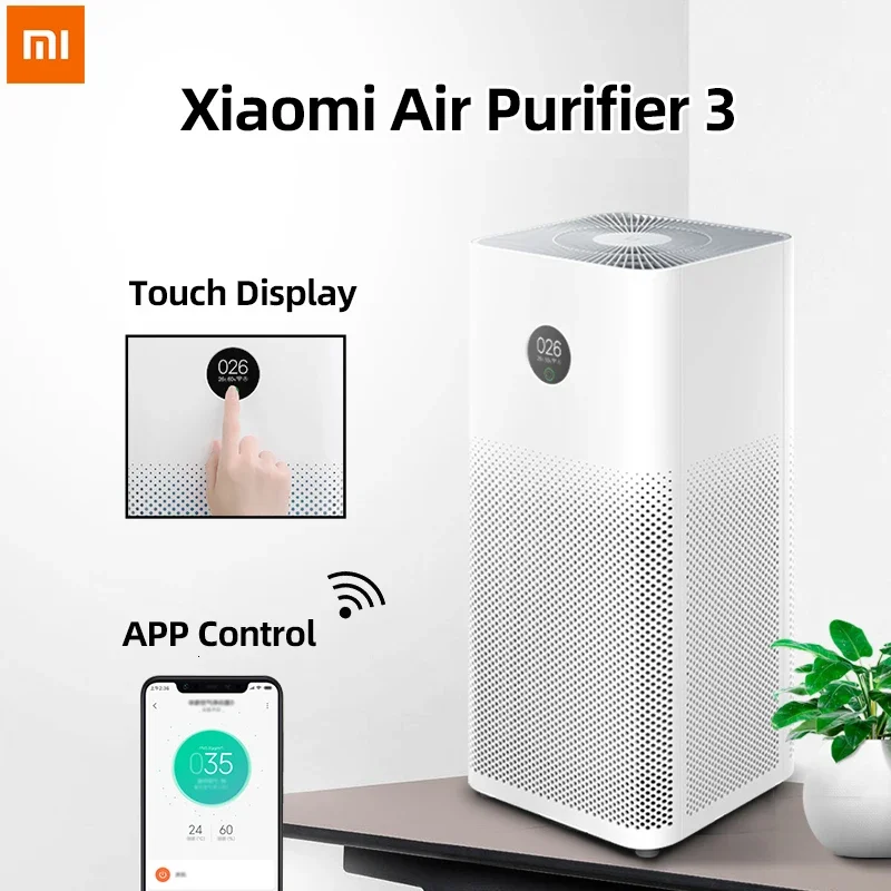 เครื่องฟอกอากาศ Xiaomi Mijia 3ใหม่เครื่องทำความสะอาดฟอร์มาลดีไฮด์เครื่องตรวจจับควันไฟในบ้านอัตโนมัติที่ทำให้อากาศสดชื่นที่กรอง HEPA